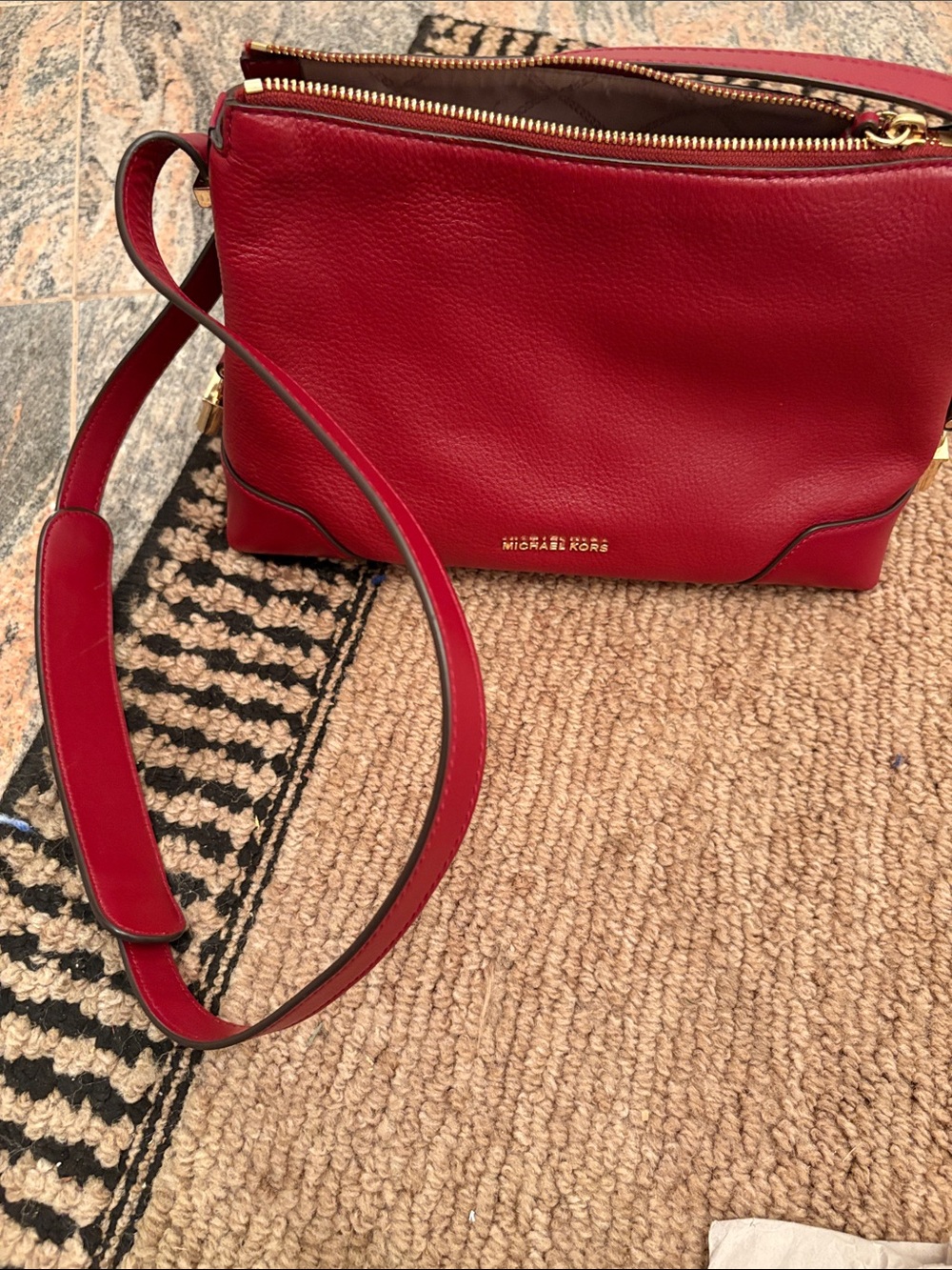 Michael Kors Red Pebbled Leather Crossbody with Gold Accents